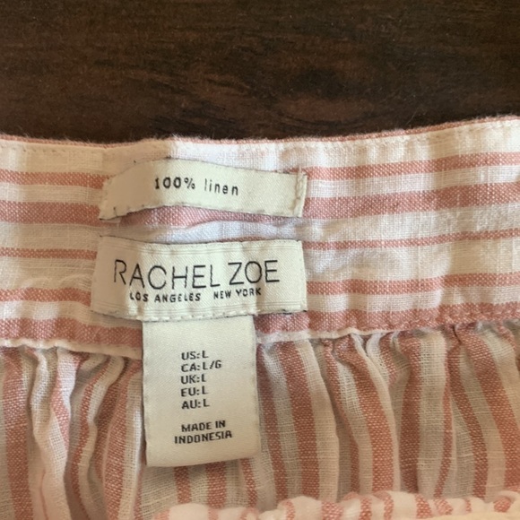 100% Linen Rachel Zoe Rose and Cream Striped Blouse, sz Large. - Picture 2 of 11